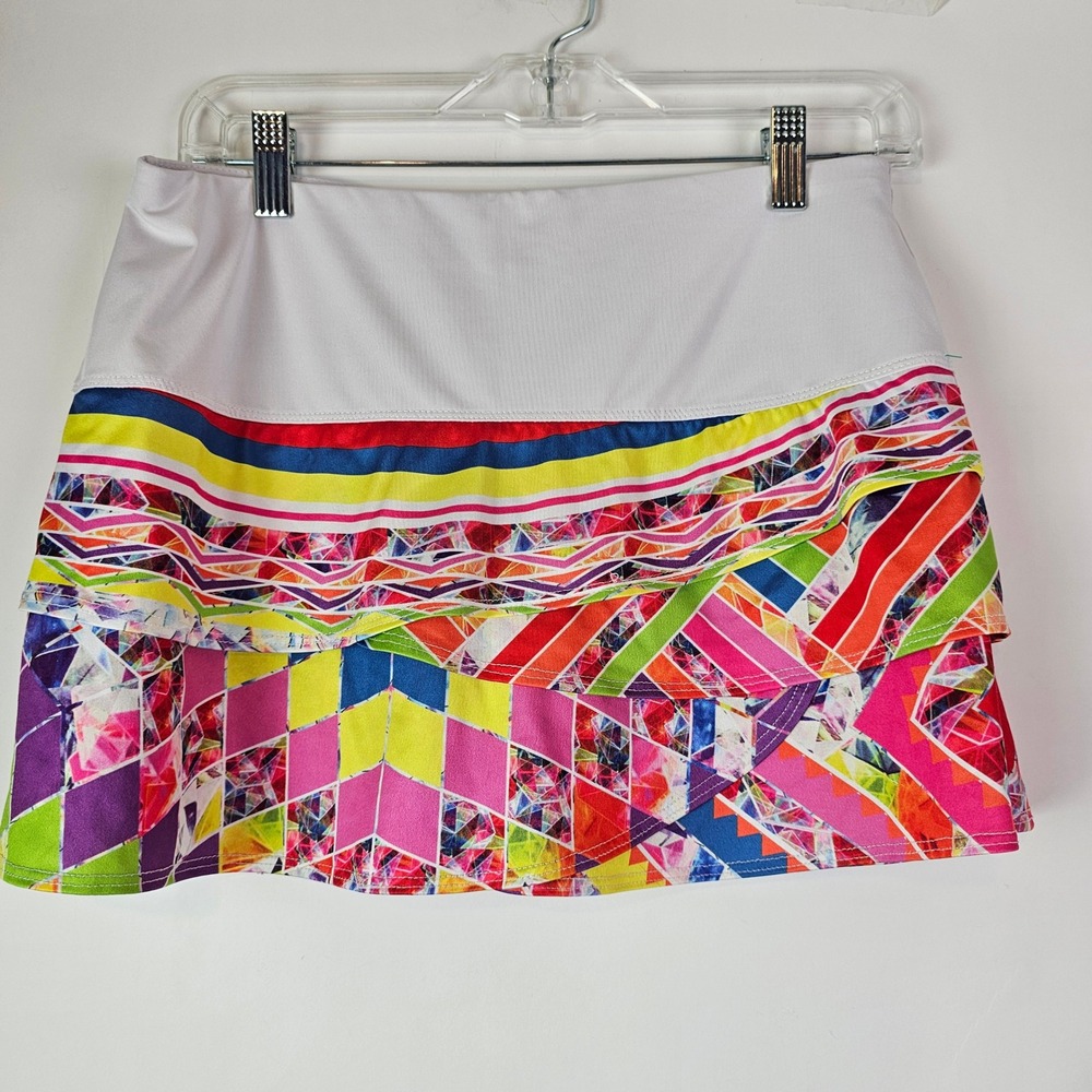 Lucky in Love Athletic Medium Geometric Ruffle Tennis Skort Built-in Shorts